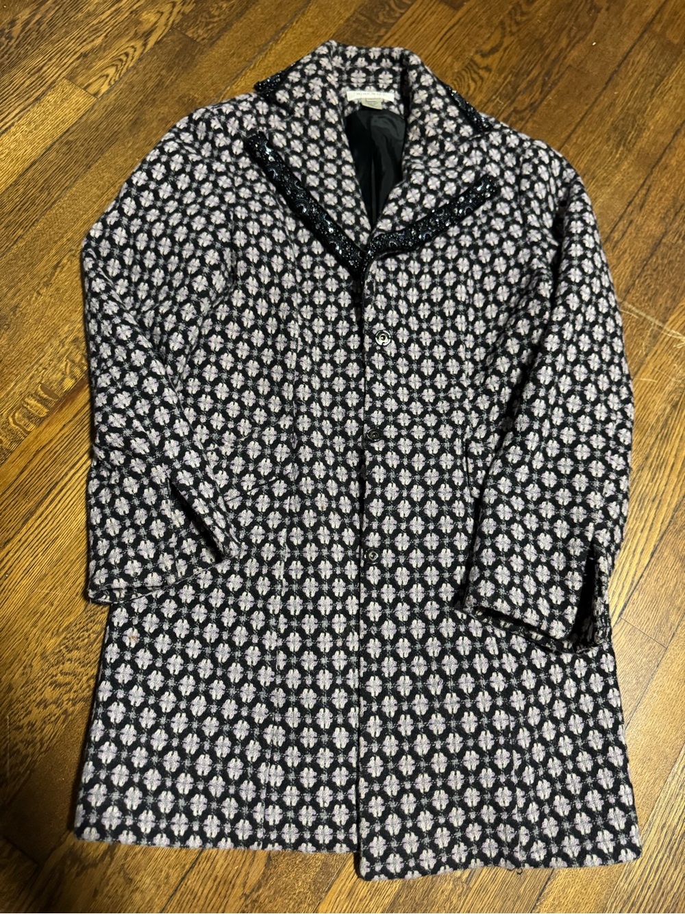 Nine West Black and White Patterned Sleep Robe Coat
